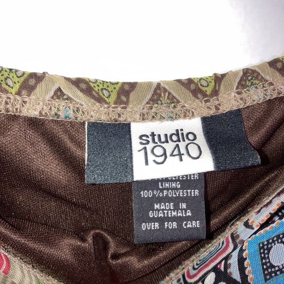 Studio 1940 Skirt Women Medium Boho Patch Teal Brown Maxi Long Tiered - Picture 2 of 6